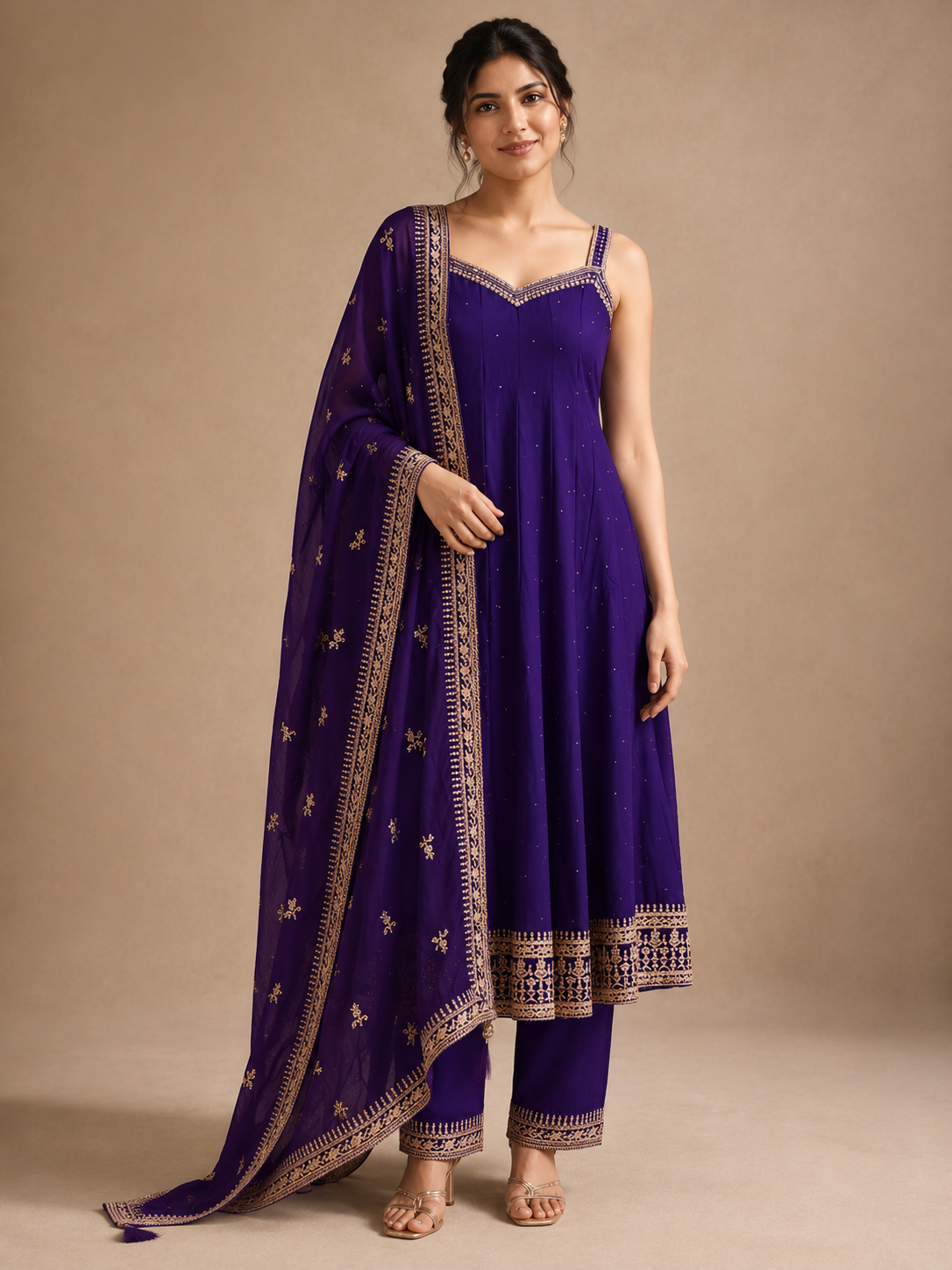 Premium Silk Anarkali Suit Set with Embroidered Organza Dupatta – Royal Purple